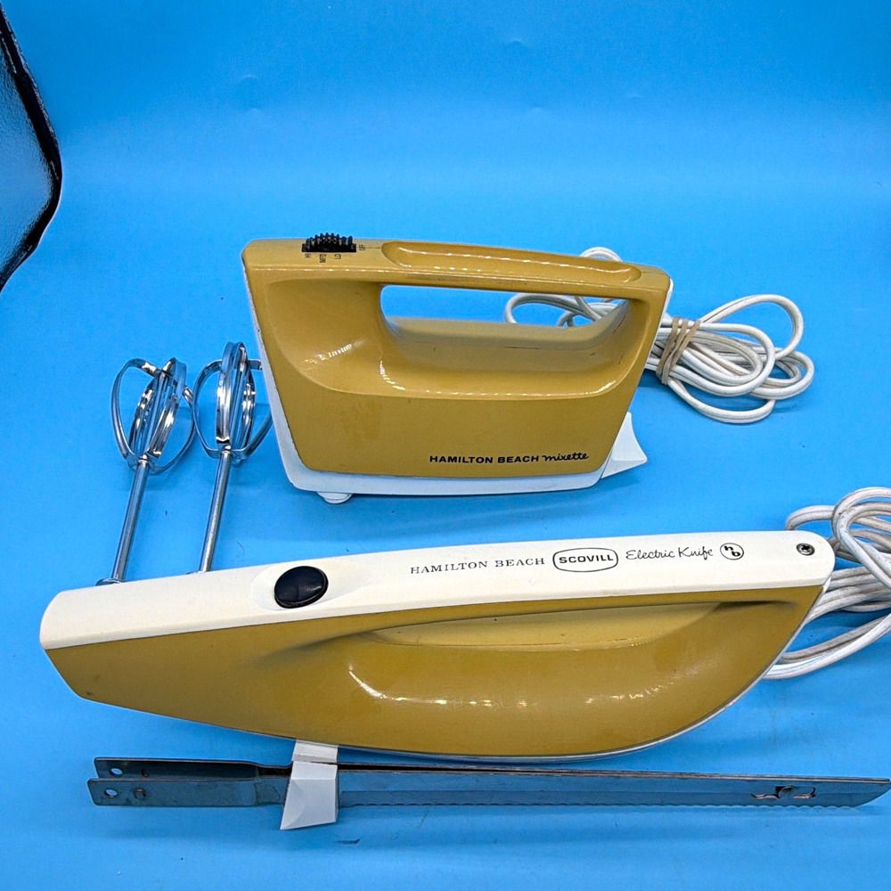 Vtg Hamilton Beach Scovill Harvest Gold Set Mixette Hand Mixer & Electric Knife